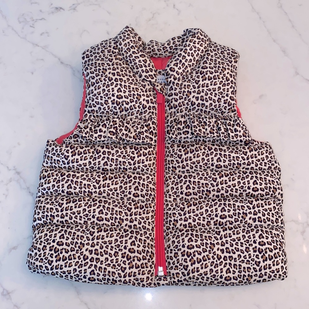Gap Baby Girls Leopard Print Ruffle Puffer Vest (18-24m)
